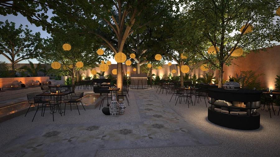 Al Jaddaf Rotana Suite Hotel Dubai Esterno foto The courtyard at night